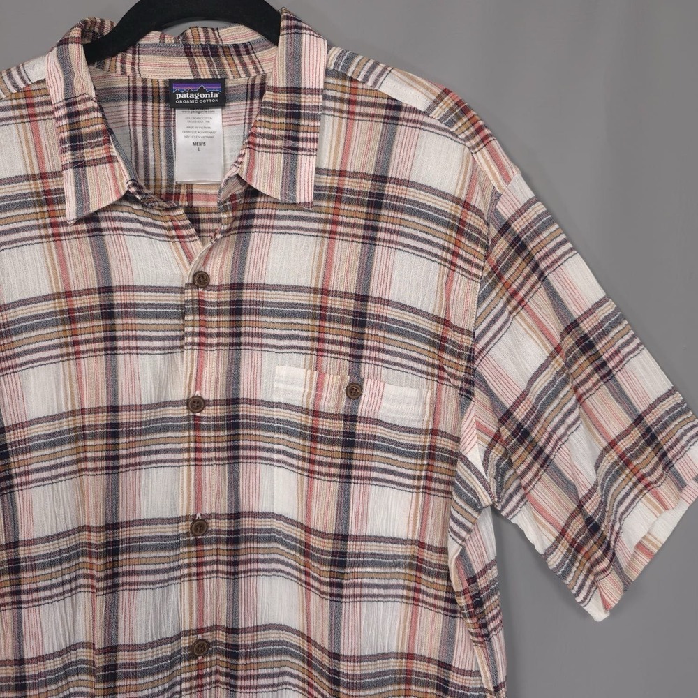 Patagonia Men's Shirt LARGE Vintage‎ 90s ORGANIC COTTON Seersucker Shadow Plaid